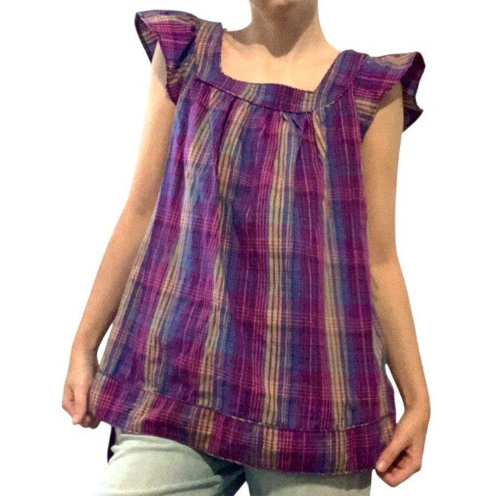 OP Y2K Purple Plaid Babydoll Mini Dress Top Medium